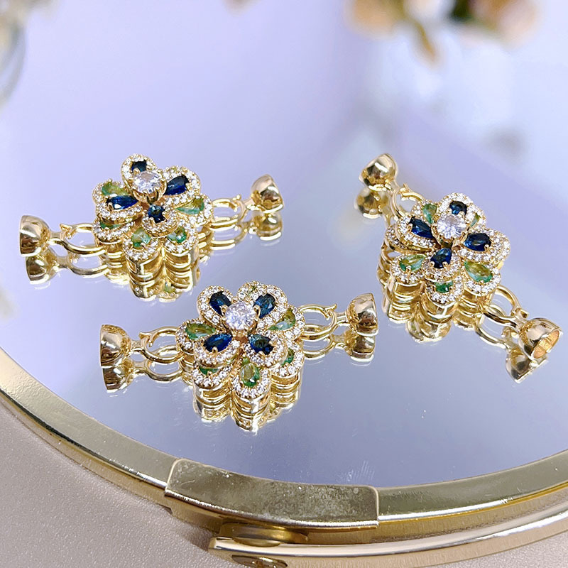 18k gold double-layer flower-inlaid zircon universal link buckle bracelet necklace link buckle handmade diy accessory pic 5