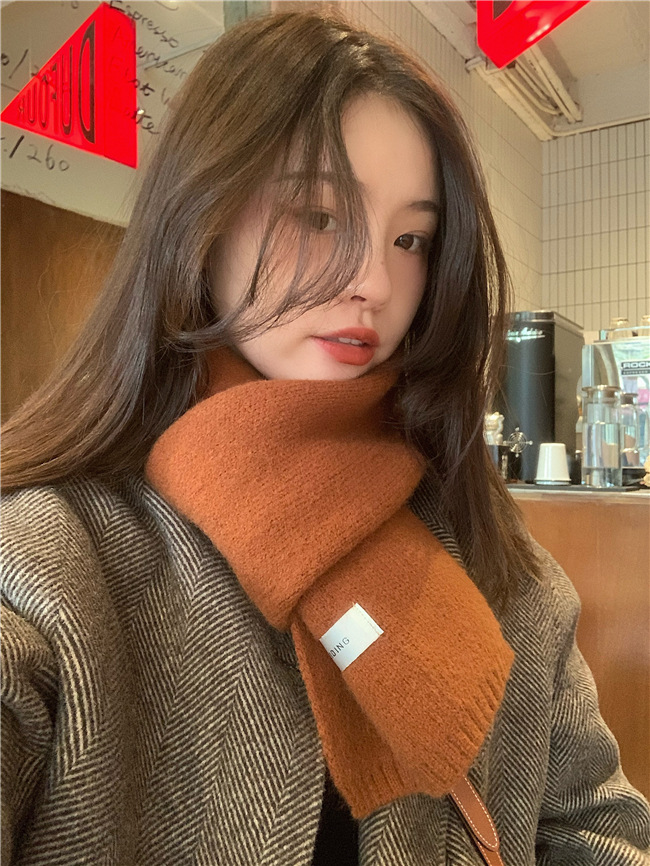 韩版ins保暖纯色围巾女秋冬季百搭时尚学生针织小围脖男新款毛线详情18