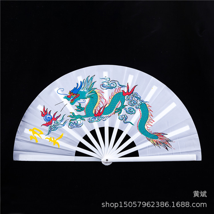 一尺全新塑料功夫扇彩龙龙凤牡丹扇响扇武术舞蹈表演扇随身太极扇详情13