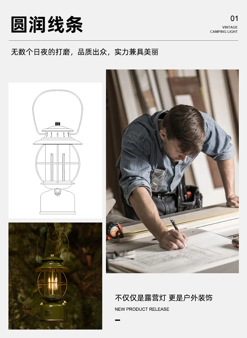 精致品质露营灯森系LED大容量电池超长续航复古风马灯露营照明灯详情4