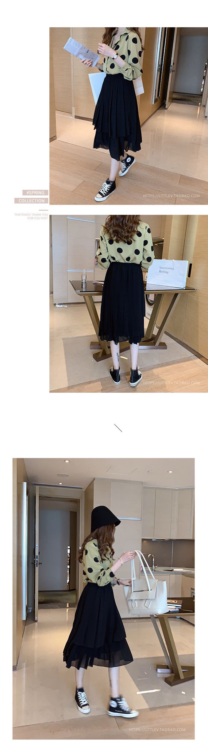 The 2022 Spring and Autumn new polka dot shirt for women is a retro Hong Kong-style top with a design sense and a light mature shirt as the base layer, making it a trendy choice pic 4