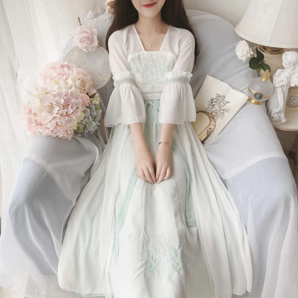 国潮Zf1【舒适透气】300斤大码改良汉服女夏季新款胖mm绣花古风仙女高详情7