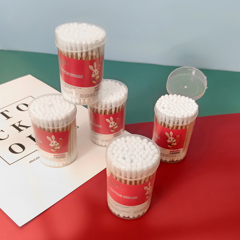 一次性双头竹木棒化妆棉签清洁棉棒棉花棒盒装足数100支 双头棉签详情15