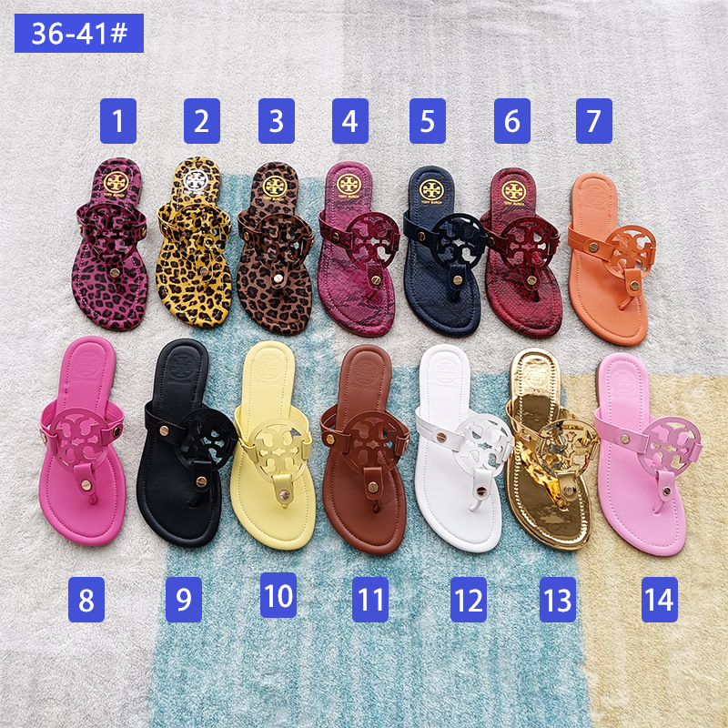 TB皮革人字拖鞋女鞋夏季美国大牌时尚女士凉拖鞋slippers欧美跨境详情1