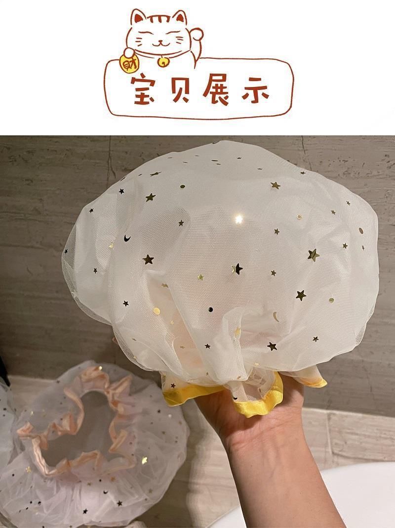双层浴帽防水新款洗澡洗浴帽女化妆厨房油烟防尘头套成人加厚头罩详情5