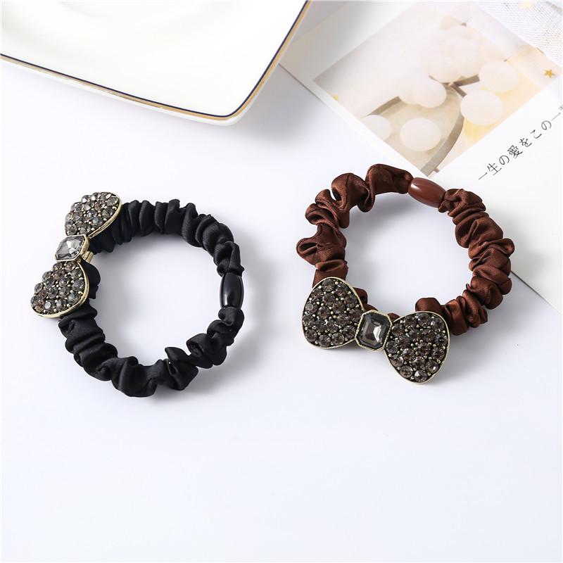 New diamond-encrusted bow small intestine loop hair tie, fashionable hair tie, rubber band feminine charm headwear, rubber band headband for ladies pic 3