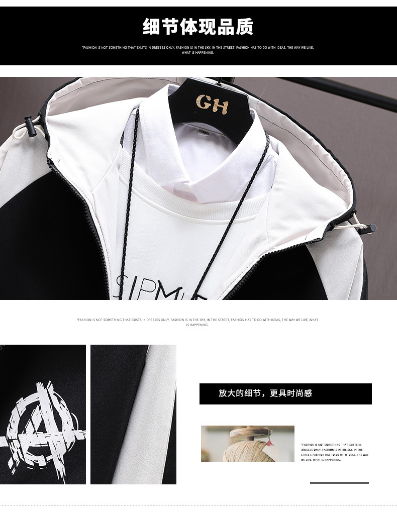 The new autumn collection of casual and versatile jackets for young people, featuring a fashionable and trendy color-blocked hooded graffiti coat for men pic 3