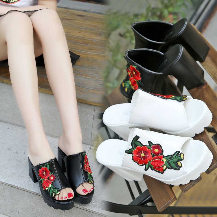 2024夏季新款高跟露趾女拖鞋轻便粗跟鱼嘴外穿女凉拖个性水台女鞋详情4