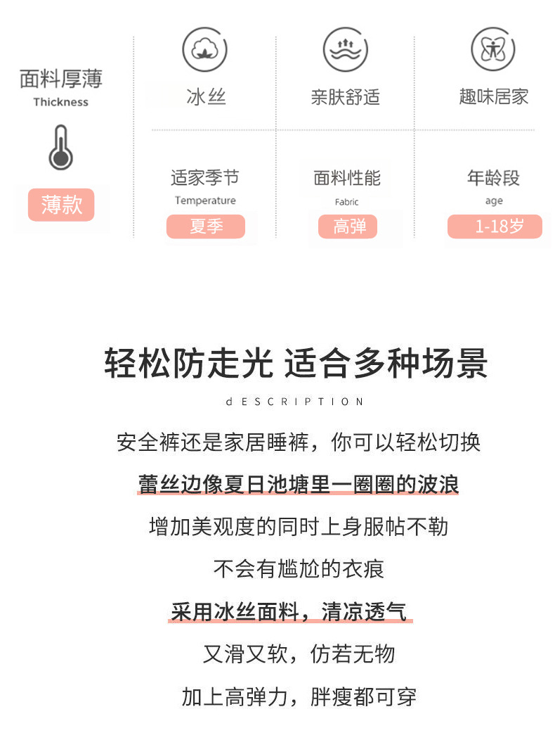 冰丝女童防走光安全裤夏季可外穿宽松蕾丝中大儿童打底短裤配裙子详情2