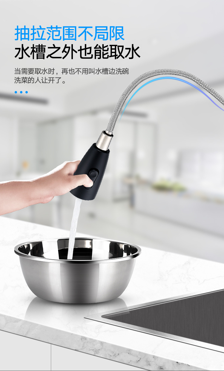 Oulian kitchen faucet pull-out splash-proof head, cold and hot household kitchen sink, stainless steel faucet rotating pic 4