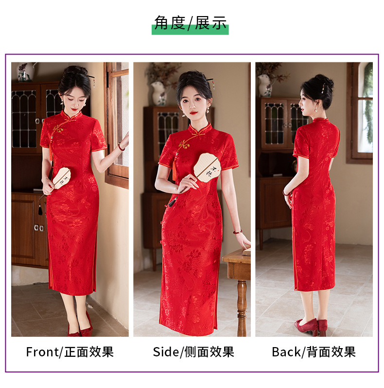 国潮中式改良旗袍2025新款女国风复古短袖出嫁高考回娘家礼服春夏详情3