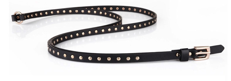 Comercio exterior europa y américa moda punk negro extra largo alrededor de dos anillos de remaches mujeres cintura fina cinturón de estilo fino de las mujeres pic 16