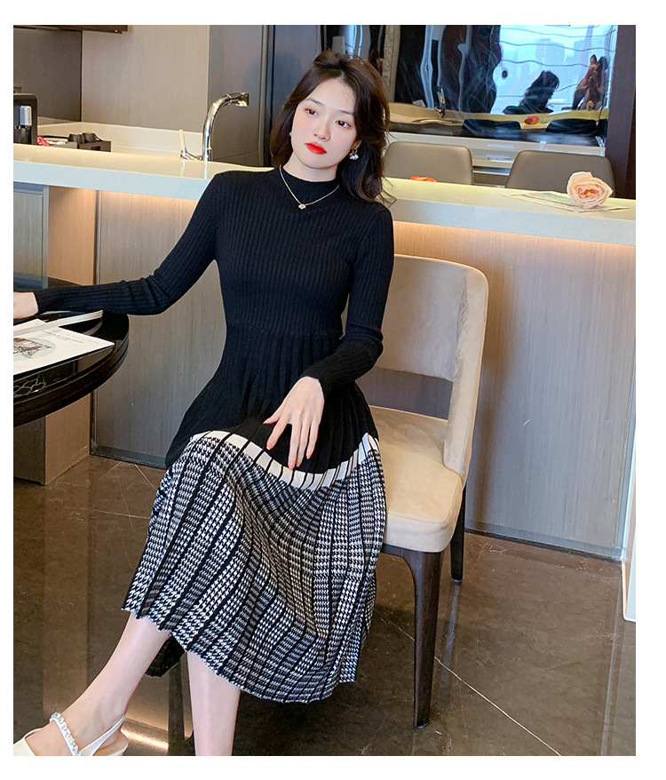 秋冬新款半高领小香风打底裙羊毛连衣裙女内搭针织裙子修身毛衣裙详情66