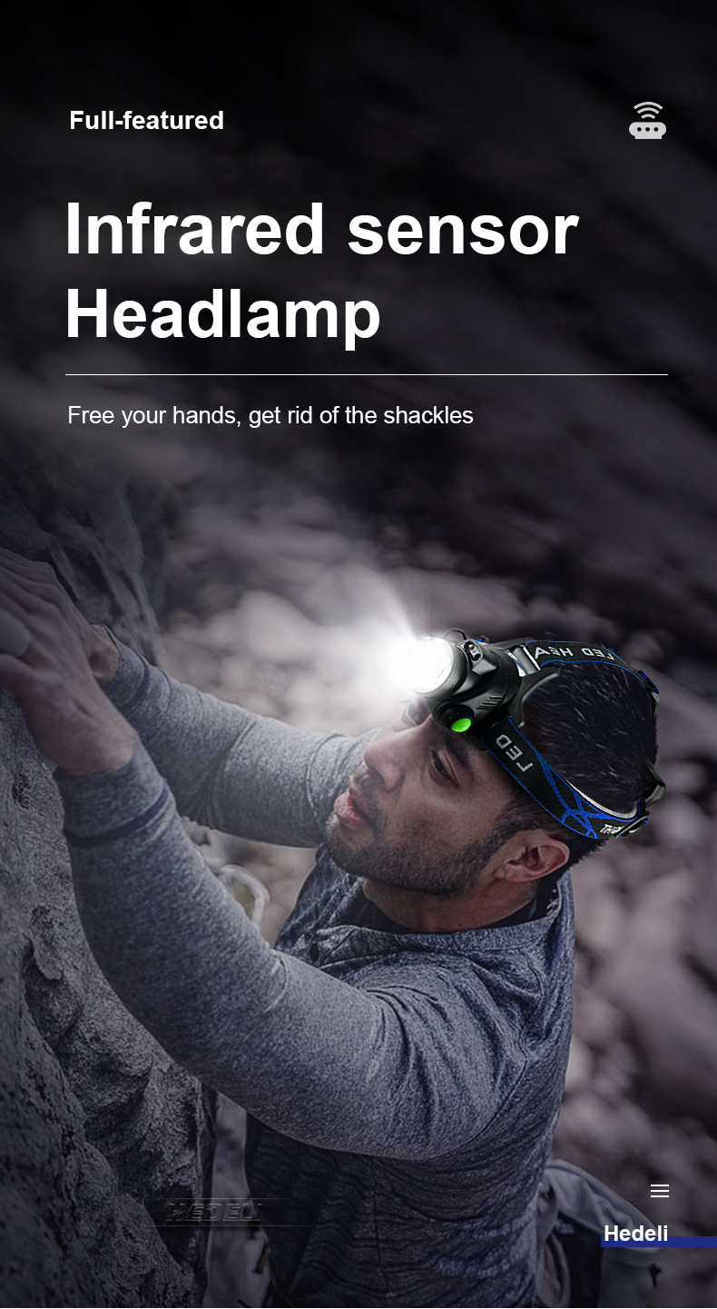 Wholesale of cross-border USB sensor head-mounted t6 high-intensity charging headlamp with led zoom for outdoor mountain climbing and night fishing pic 6