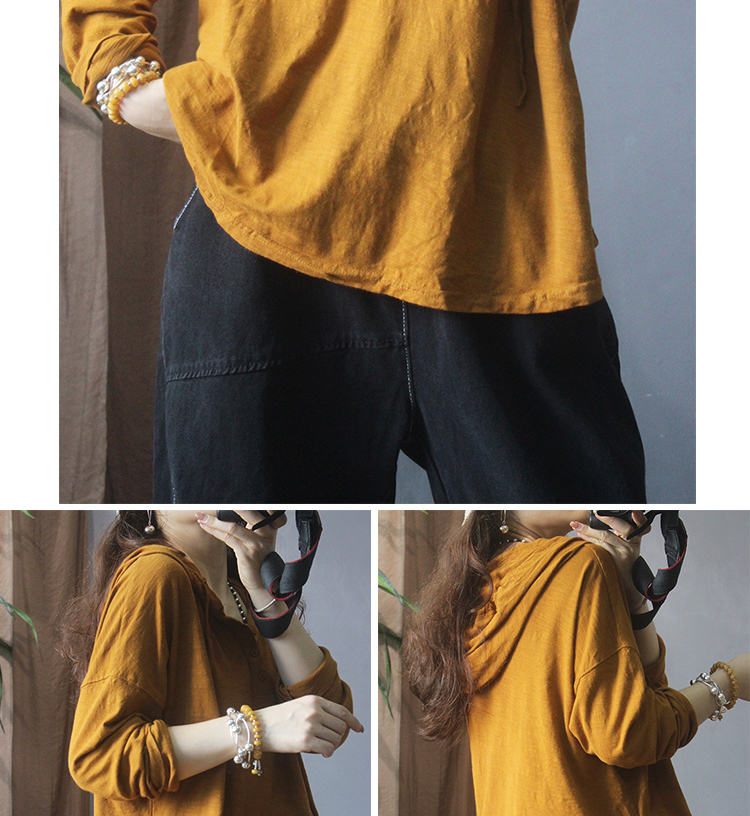 Nueva camiseta de manga larga con capucha mujer 2022 retro holgado commuter button legging pic 23
