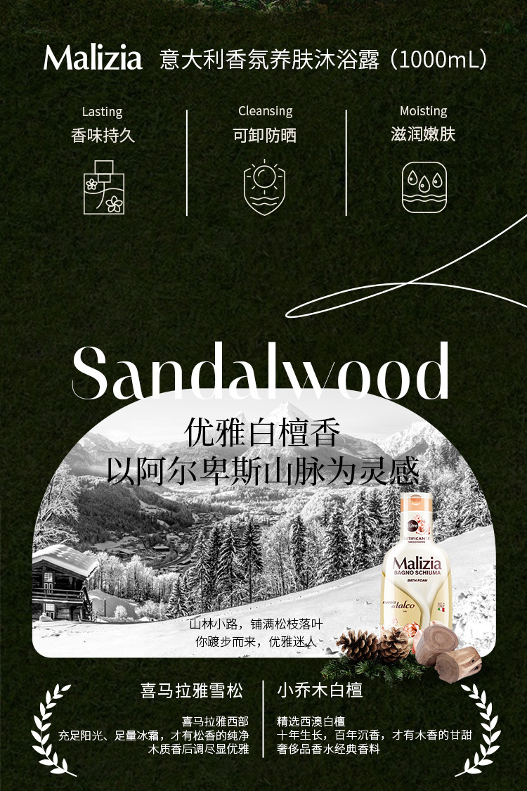 意大利Malizia/玛莉吉亚香氛沐浴露留香植萃滋润美肌持久留香批发详情2