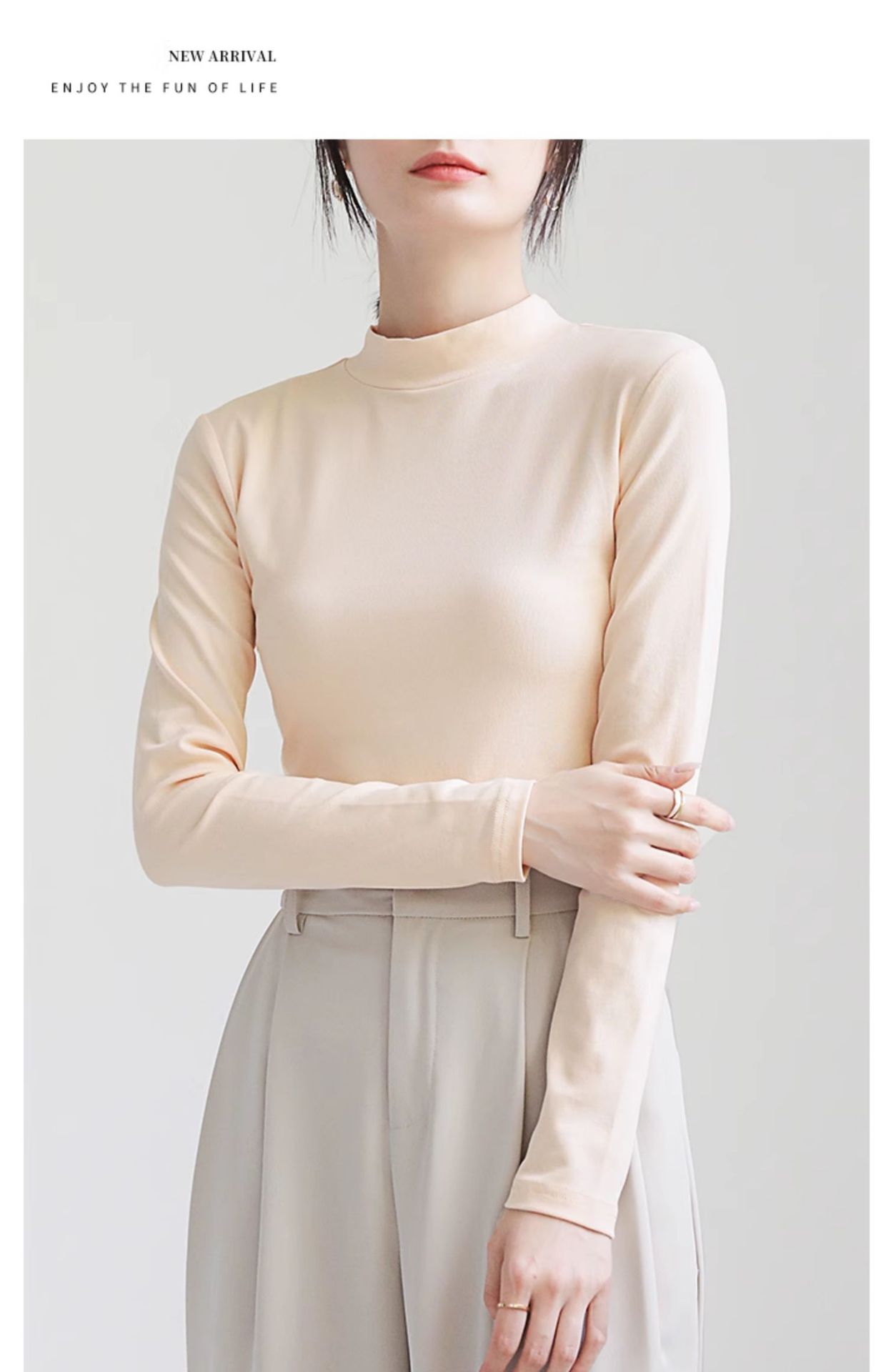 Pequeño cuello alto polainera blanca colgante interior otoño/invierno top mujer algodón cuello medio manga larga camiseta slim fit pic 35