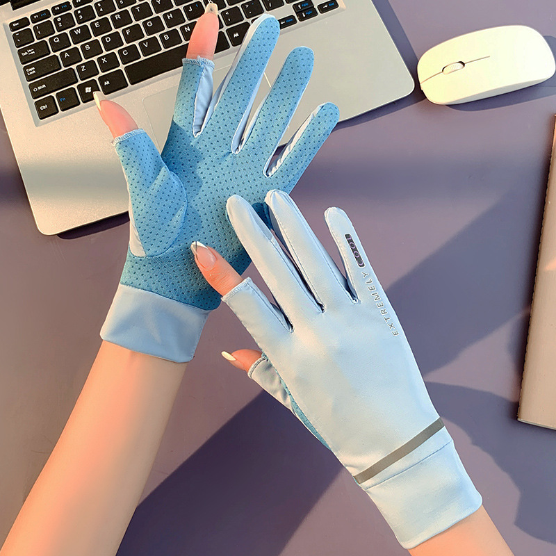 防晒手套防紫外线薄款夏季防滑透气遮阳开车电车骑行男女触屏手套详情8