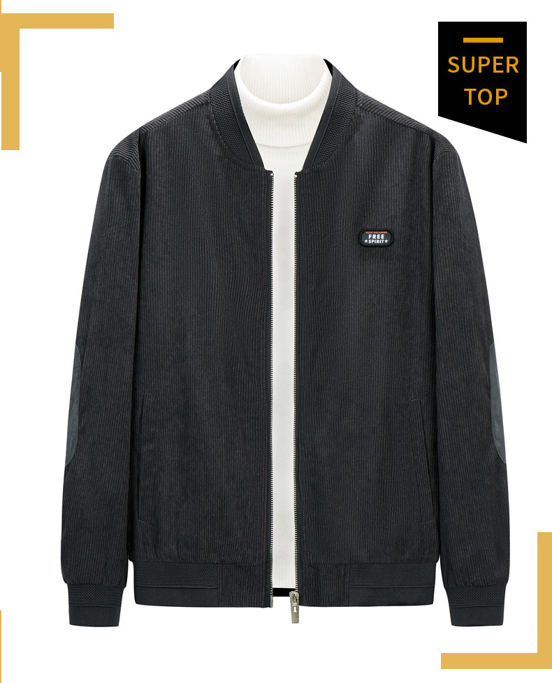 Corduroy stand-up collar jacket for men, autumn and winter business casual coat for dad, loose plus-size shirt for men, retro baseball jacket pic 15