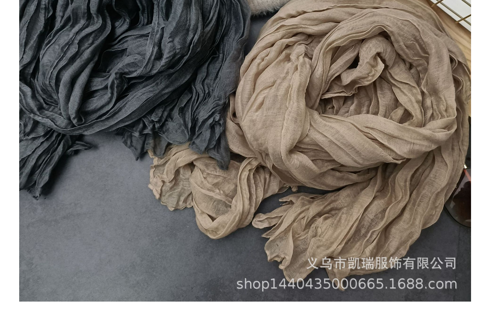 纯色棉麻围巾复古秋冬新款褶皱绿色复古薄长条披肩男女士保暖丝巾详情19