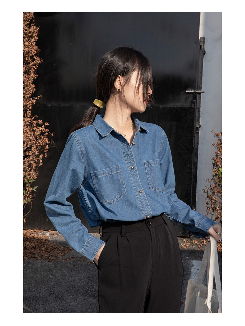 长袖牛仔衬衣女2023年新款时尚高级感叠穿宽松上衣衬衫外套潮女详情7