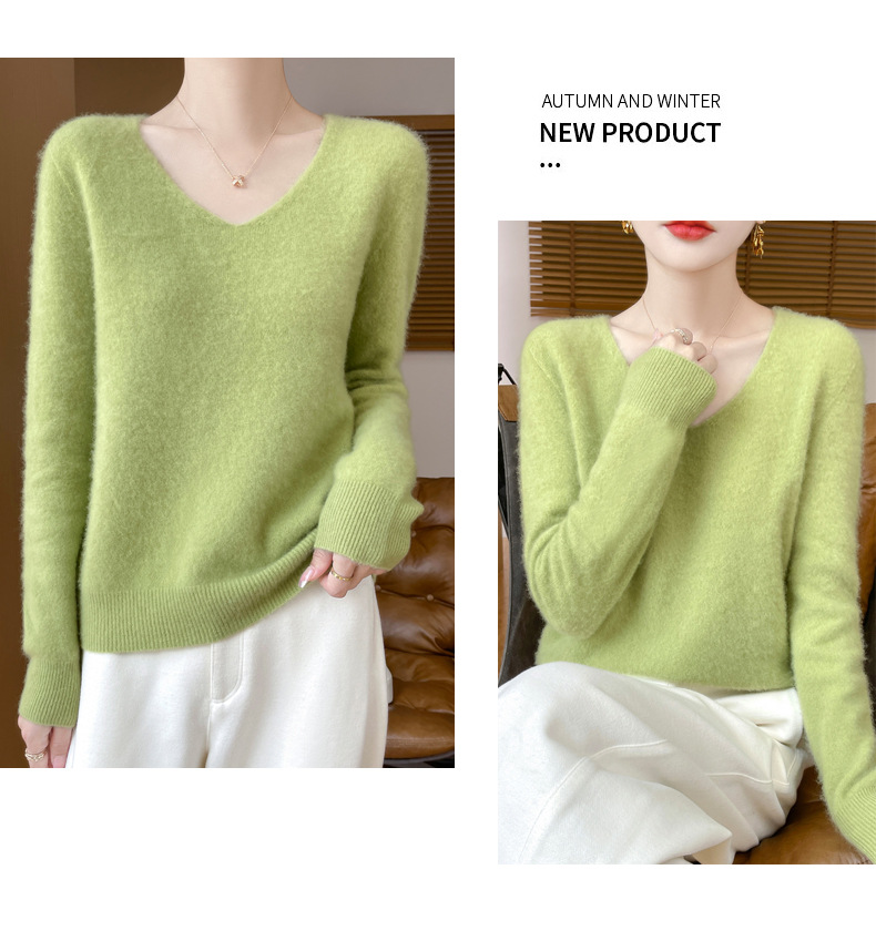 濮院羊毛衫女100纯羊毛一线成衣V领软糯针织上衣外穿显瘦打底衫详情26