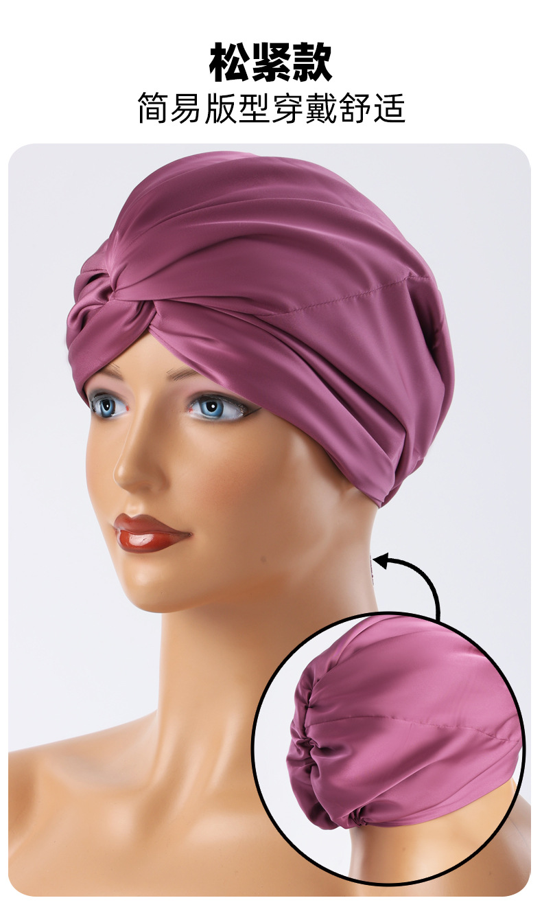跨境双层缎面睡帽可调节真丝护发帽丝绸色丁化妆帽月子帽头巾帽详情12