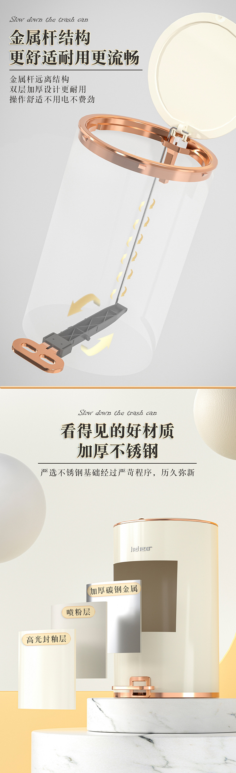 不锈钢大容量高颜值脚踏式垃圾桶带盖密封脚踏家用客厅卧室卫生间详情5