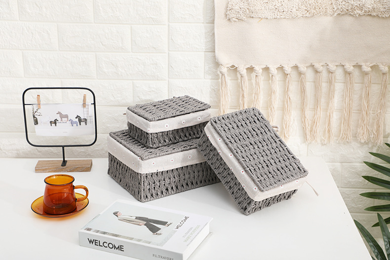 Imitation rattan woven fabric storage basket, dirty clothes, socks, tissue storage box, rectangular dried fruit and snack storage basket set pic 4