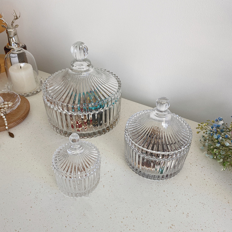 透明玻璃糖缸收纳罐糖果罐婚庆罐蜡玻璃缸带盖玻璃器皿现货批发详情2