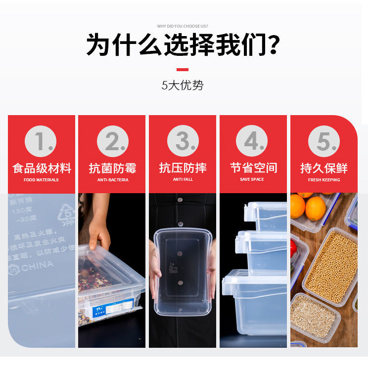 厨房冰箱商用食品级透明塑料保鲜盒冷冻密封收纳盒酒店专用大容量详情3
