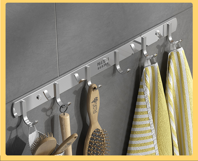 304不锈钢加厚排钩衣帽收纳门后挂衣钩浴室厨房壁挂式免打孔挂钩详情7