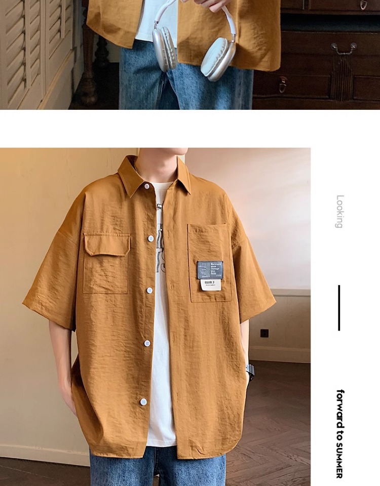 帅气工装美式衬衫男士2024新款潮牌夏季休闲短袖男生夏天宽松衬衣详情9