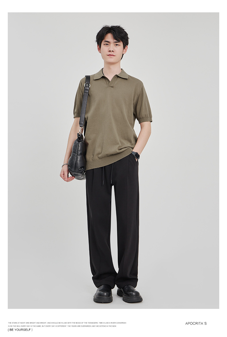 APO男装|简约针织短袖t恤男士2024夏季新款纯色设计垂感POLO衫男详情14