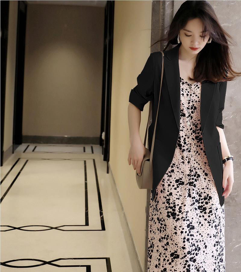 2022春夏季洋气显瘦七分袖西装裙子两件套大码女装胖妹妹遮肉套装详情19