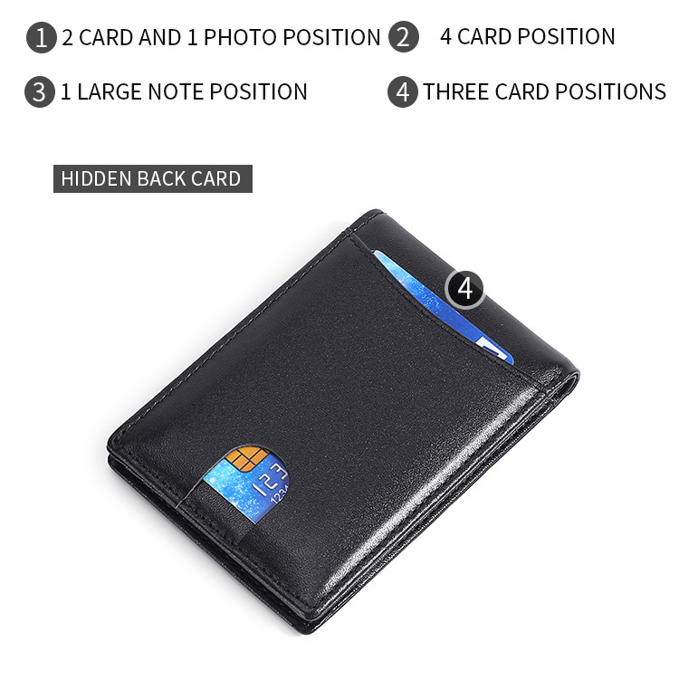 Transfronterizo nuevo estilo europeo y americano de moda para hombres billetera de cuero anti-rfid robo cepillo estilo corto clip de dinero estadounidense mano empuje posición de tarjeta clip de dinero pic 5