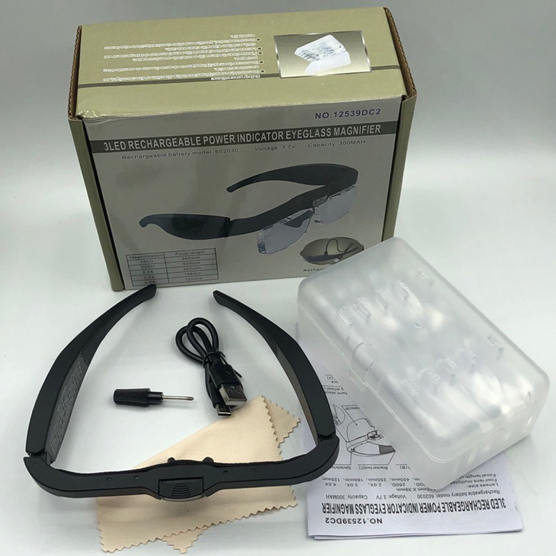 New USB charging glasses style, LED lamp, replaceable lenses, reading magnifying glass, reading glasses, 12539DC pic 3