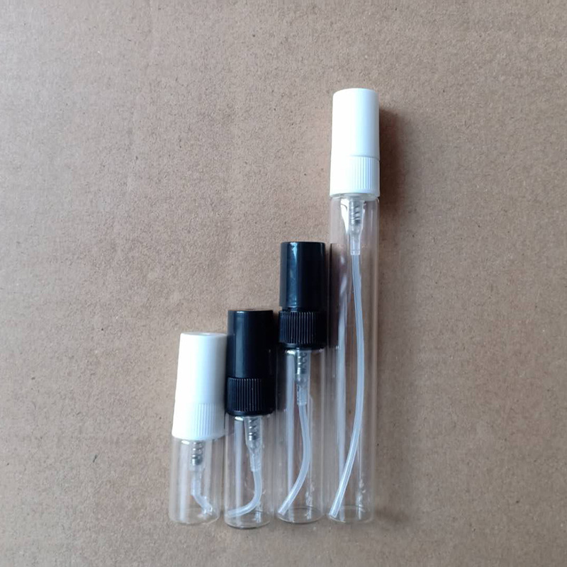 Available in stock: 2ml, 3ml, 5ml, 10ml black and white spray perfume samples, glass portioned spray empty bottles, pulled tube bottles pic 6