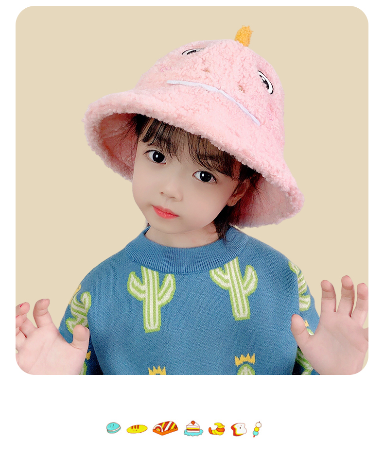 Versión coreana lindo dibujo animado dinosaurio invierno niños sombrero bufanda una mujer invierno caliente cuello bebé pescador sombrero pic 36