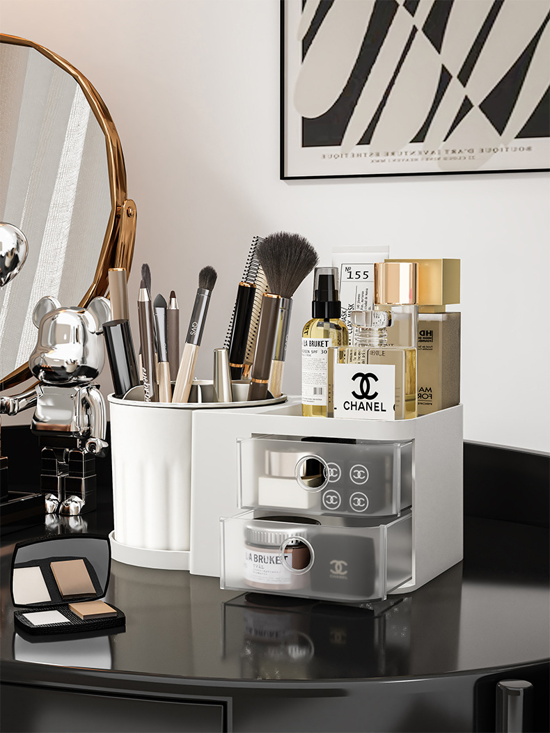 桌面抽屉式化妆刷收纳筒化妆品收纳盒置物架台面梳妆台口红眼影笔详情17