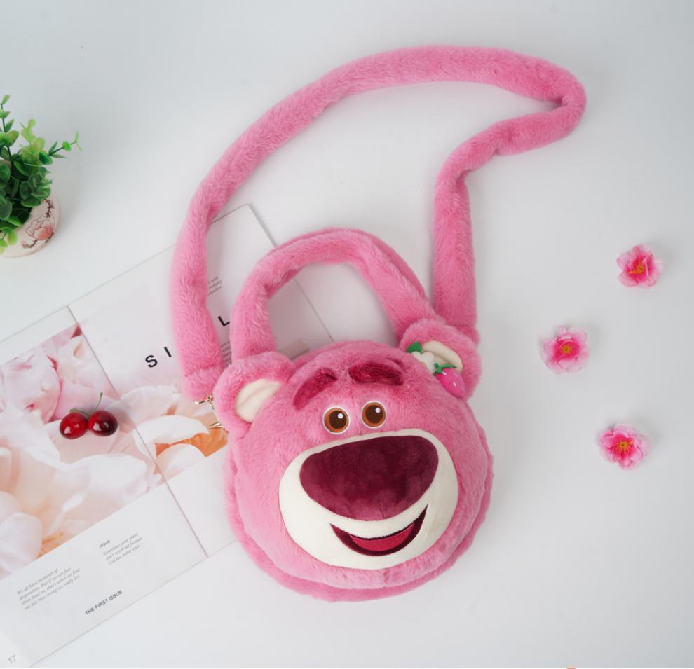 2022 nuevo strawberry bear toy story strawberry bear pack frambuesa ojos abiertos risa peluche crossbody bolso de mano doble uso pic 1