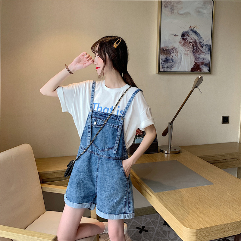 Hong Kong-style autumn new collection of Korean Harajuku style denim overalls and high-waisted wide-leg jumpsuits for chubby girls to look younger pic 12
