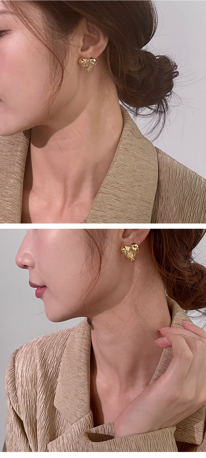 Ins-style personalized metal texture heart-shaped alloy stud earrings, simple and niche design, heart-shaped fashionable earrings and earrings pic 5