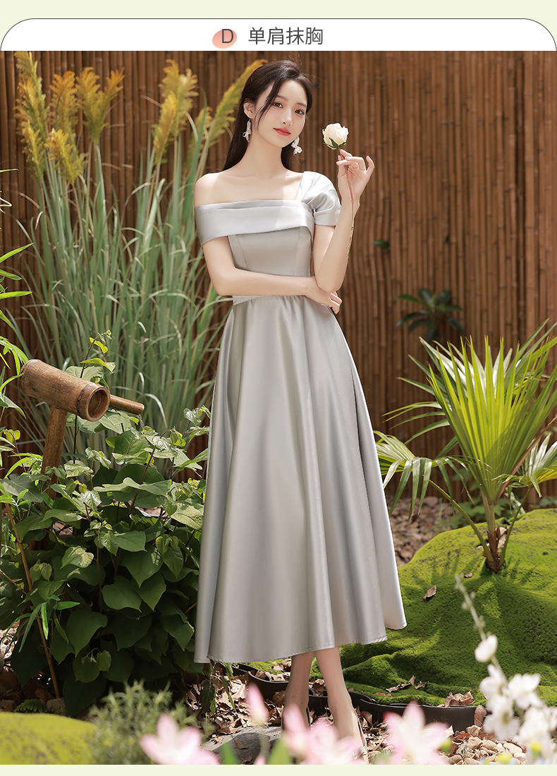 伴娘服2022年新款秋季灰色姐妹团学生毕业季显瘦缎面礼服裙女详情23