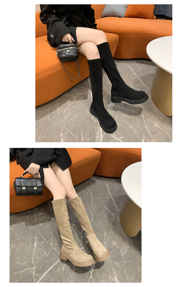 小个子长筒靴子女2024秋冬新款绒面弹力瘦瘦靴显瘦高筒性感长靴子详情11