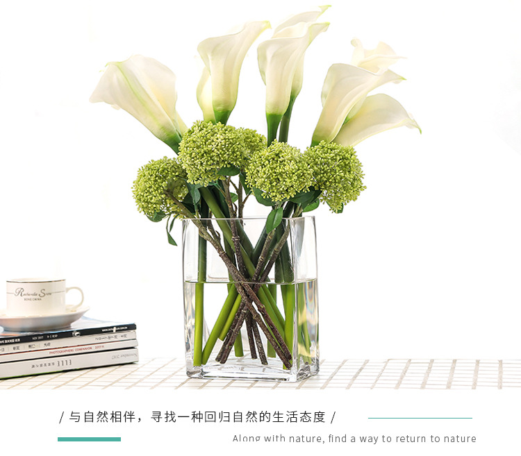 Square VAT glass vase, transparent hydroponic lucky bamboo lily, flat VAT square vase, floral art, living room flower arrangement ornaments pic 7