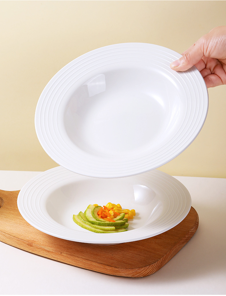 Ins-style pure white simple straw hat soup plate, home ceramic Western plate, pasta salad plate, hotel restaurant tableware pic 9