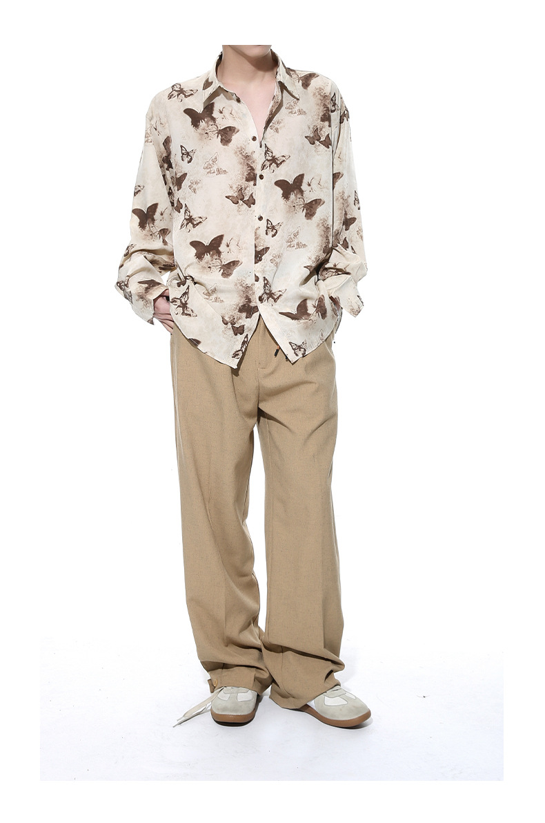 MTLCLOTHES男装|2024春款新品 国风复古创意蝴蝶水墨满印花衬衫潮详情8