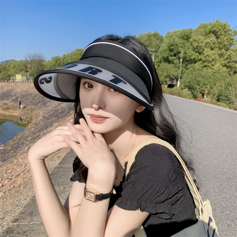 A wide-brimmed lettered open-top sun hat for women to ride in summer without flipping, a beach sun hat that protects against ultraviolet rays, and a Korean style trend pic 9
