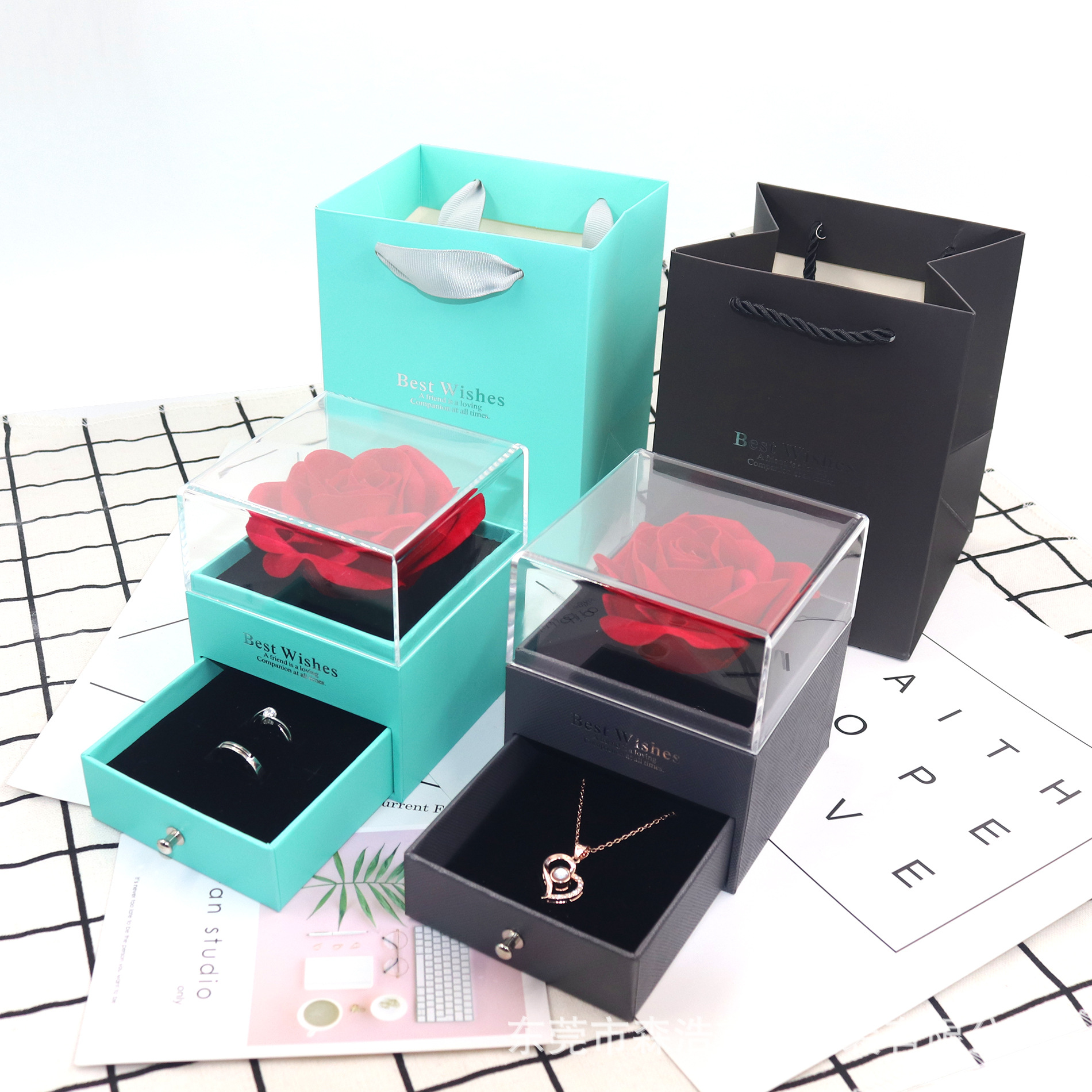 Transparent acrylic rose jewelry box, ring necklace box, jewelry and accessory box, storage gift box pic 4